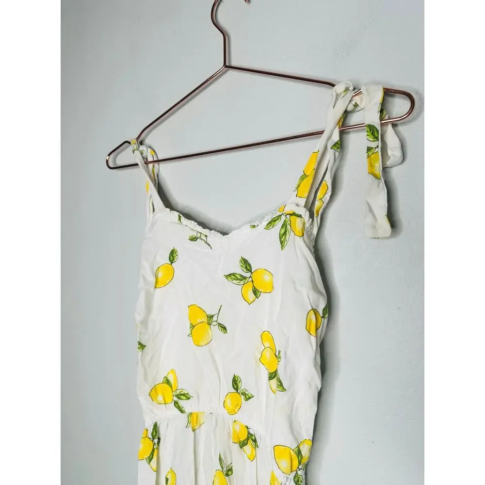 SLATE & WILLOW Yellow White Lemon Print Sweetheart Neckline Midi Dress Size XS - Picture 7 of 12